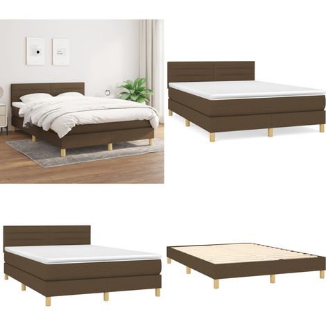 Sommier à lattes de lit avec matelas Marron foncé 140x200 cm - Lit Double - Lit Plateforme - Matelas À Ressorts Ensachés - Literie - Chambre À Coucher - Home & Living