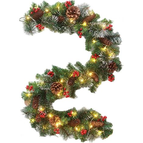 Guirlande de Noël avec éclairage LED Décoration d'escalier de foyer de guirlande de pommes de pin artificielles de 2,7 m (1/2)