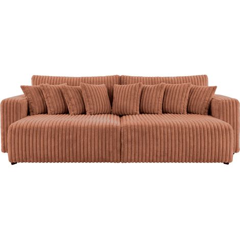 SUZIE - Canapé droit convertible gros velours côtelé Terracotta (1/5)