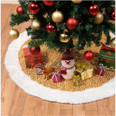 Tapis de sapin de Noël doré de 91 cm (36 pouces), en tissu à paillettes pelucheuses. (1/3)