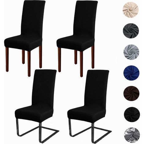 Stuhlhussen 4er Set, Stretch, abnehmbar, waschbar, Spandex, für Esszimmerstühle, Schwarz (1/5)