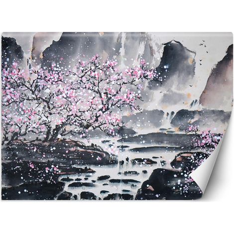 Carta Da Parati, Fiori di ciliegio su sfondo montano - 400x280 (1/5)