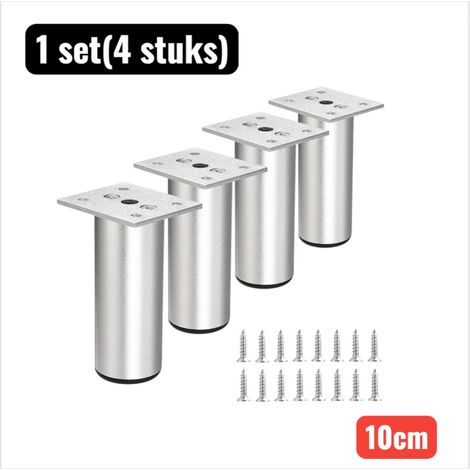 Pièces - Éléments de fixation de meubles - Pieds de Meubles - 10 cm - Pieds de Meubles - Pieds de Meubles surelevés en cuisine, salle et canapé - Réglage de la hauthor de 1 à 15 mm - Argent (1/5)