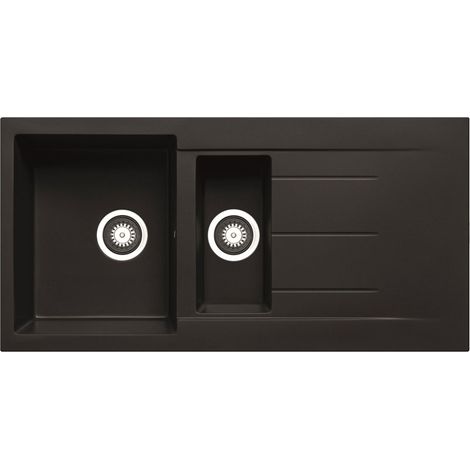 Prima+ Granite Composite 1.5 Bowl Inset Kitchen Sink with Waste Kit 1000mm L x 500mm W - Black