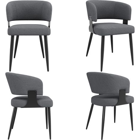 Chaise de salle à manger en flanelle de haute qualité (4 pièces), chaise de maquillage, chaise de coiffeuse ergonomique, chaise de luxe légère, dossier courbé, beige/gris (1/5)
