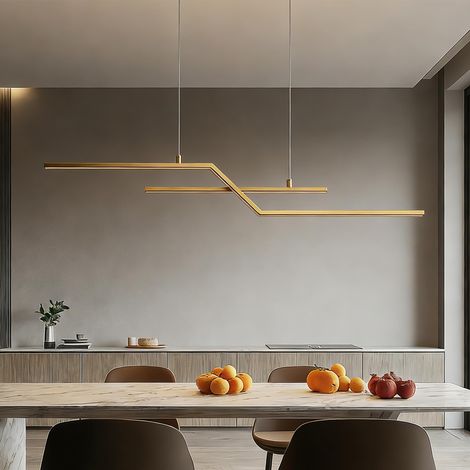 Mai & Mai Lampadario Sospensione 18W, 105 CM, Metallo Base, Lunghezza Filo 100 CM, Altezza regolabile, Lampada da Soffitto a Sospensione per Camera da Letto, Cucina e Soggiorno, Oro, Alivetta (1/5)