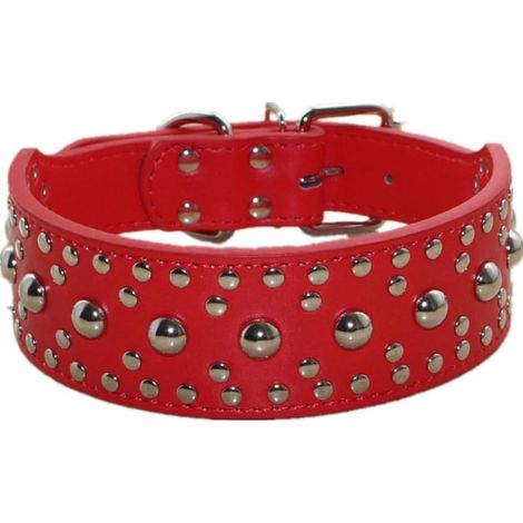 Collier de chien en cuir PU clouté (rouge S)-Fei Yu