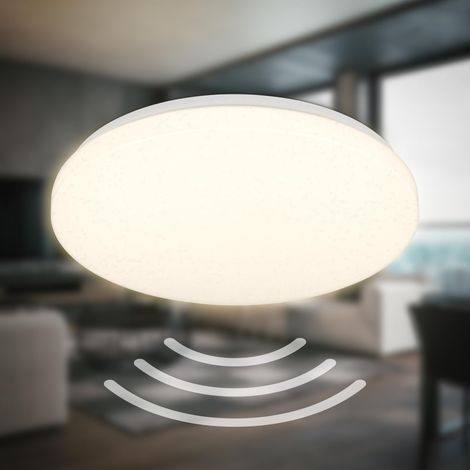 Plafonnier LED avec détecteur de mouvement IP54 portée 3m, lumière blanc chaud, détection 120 degrés, lampe salle bain, cuisine, 27x6,5 cm (1/5)