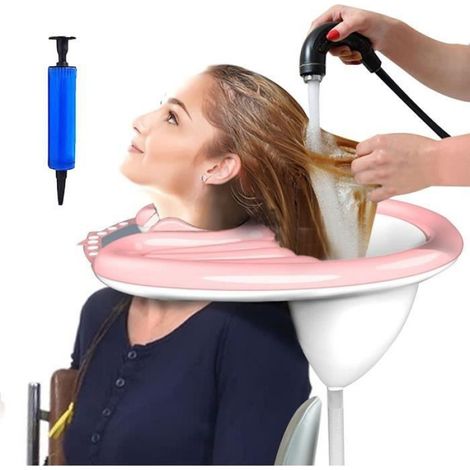 Bac à Shampoing Gonflable - Lavabo Portable - PVC - Tube de Drainage - Rose (1/3)