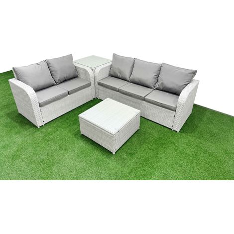 Fimous 5 Seater PE Rattan Wicker Garden Furniture Patio Conservatory Sofa Set with Square Coffee Table 3 Seater Sofa Love Sofa Side Table (1/4)
