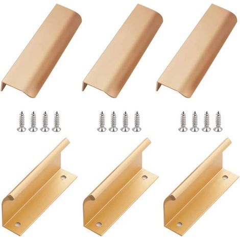 Poignée Dissimulée en Aluminium, Lot de 4 Poignée de Meuble Invisible en Alliage D'aluminium Pour Armoires de Cuisine, Salon (200x40mm) (Or) (1/4)