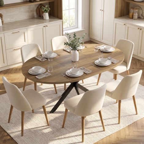 Table de salle à manger extensible pour 4 à 6 personnes, table de cuisine de style industriel avec pieds en forme d'araignée, aspect bois brun