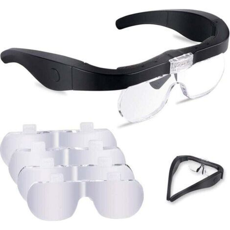 Lunette Loupe avec 2 LED. Frontale Grossissantes Casque Loupe Mains Libres avec 4 Lentilles Amovibles pour Lecture. Bijoutier. Couture. et Bricolage Lucky-88 (1/5)