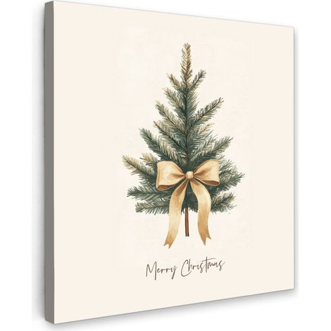 TABLEAU SUR TOILE Arbre de Noël - Noël - Joyeux Noël - Beige Tableau Chambre Adulte 90x90 cm