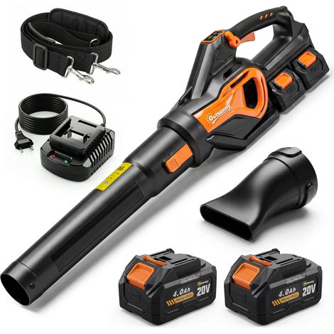 Souffleur de Feuilles sans Fil avec Moteur Brushless 900W Batterie 36v (2x4,0Ah) Puissant 15,2 m³/min Orange et Noir