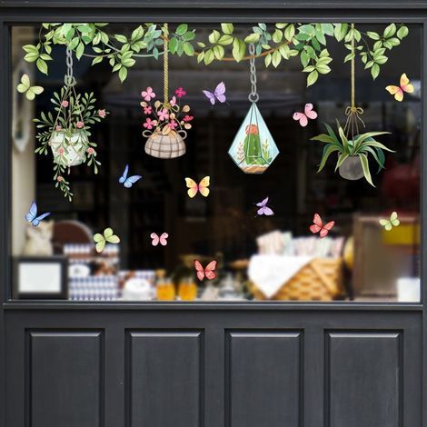 Lntyq Autocollants de Fenêtre Papillon et Fleurs Stickers Muraux Plantes Vertes Deco Stickers Salle de Bain Cuisine Chambre Bébé Décoration (1/5)