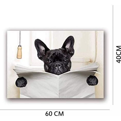 Funny Dog lisant journal, peinture sur toile, poster mural, décoration salon salle de bain, art mural chien drôle. (1/4)