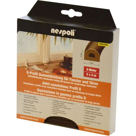 Nespoli Fenster- und Türdichtung mit D-Profil je 3 m, 9 x 6 mm, braun, 2 Stück Türdichtungen & Fensterdichtungen
