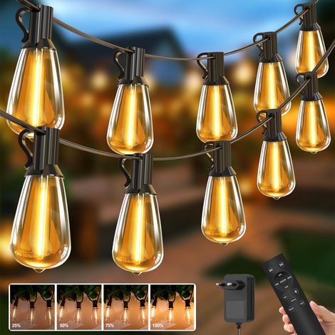 Catena luminosa da esterno da 15 m, Lampada da giardino dimmerabile con telecomando e 25+1 lampadine LED ST38, impermeabile IP44 (2 set) (1/5)