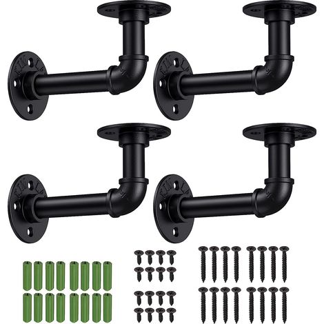 Tanice Kit 4 Supports d'Étagère Mural Industriel 15x8x7cm Fer Noir Mat Double Fonction Étagère ou Suspension Charge 25kg/Paire Traitement Anti-Rouille Vis et Chevilles Incluses (1/4)