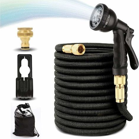 30M Flexible Garden Hose Expandable Garden Hose with 8 Functions Spray Water Hose for Garden Irrigation and Cleaning Black (1/5)