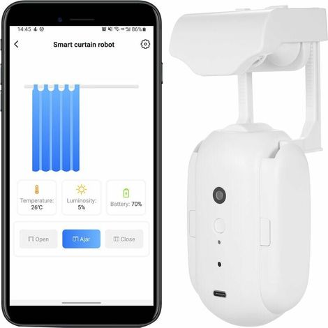 Autre accessoire de domotique BT Ouvre-Rideau Automatique Rapprocheur Robot Sans Fil Smart Rideau Moteur Minuterie Commande Vocale Smart Domotique Dispositif pour Rideau Rail Tringle Remplacement pour (1/5)