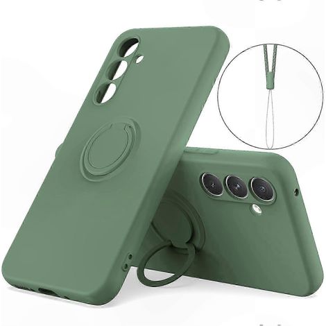 Coque téléphone en silicone liquide avec dragonne et support intégré pour Galaxy S24, étui souple antidérapant avec béquille, protection fine et légère, accessoire pratique pour usage quotidien. (1/5)