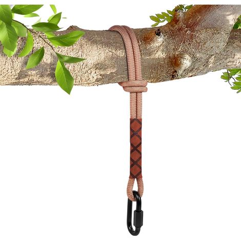 Sangle de suspension pour hamac, corde de hamac réglable de 1,5 mètre avec crochet, diamètre 10 mm, adaptée à l'alpinisme, aux secours d'urgence, etc. (marron) (1/5)