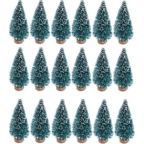 Mini sapins de Noël artificiels - MICH - 24 pièces - Base en bois - Bleu-vert - Hauteur 4,5 cm - Sisal - Aspect réaliste (1/5)