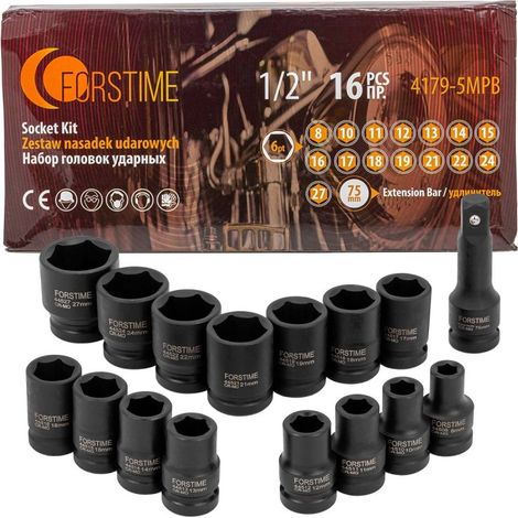 Set di bussole a impatto da 1/2" 8-27 mm a 6 punte (1/5)