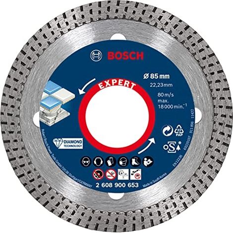 Bosch – Disque à tronçonner diamanté 2608900653 – 85 mm Ø de perçage 22,23 mm – Pour carrelage et béton – Coupe nette sans éclat