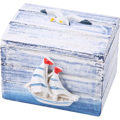 Boîte à bijoux/bonbons en bois de style méditerranéen, petite boîte de rangement portable (voile) (1/5)