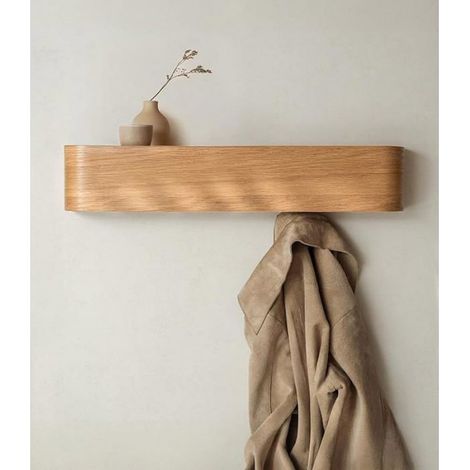 Porte-Manteau Mural - Panneau en Placage de Chêne avec 5 Crochets Acier Inoxydable - Pour Entrée Chambre ou Couloir - 2 Pièces (1/5)