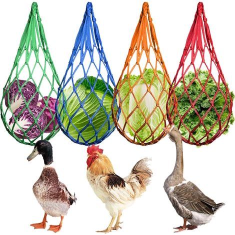 4 Pièces 60cm Sac Filet à Suspendre pour Poulets, Coloré Sac de Maille D'alimentation de Poulet, Nylon Filet à Suspendre pour Légumes pour Poulets, Canards, Oies, Accessoires pour Jouets pour Volaille (1/5)