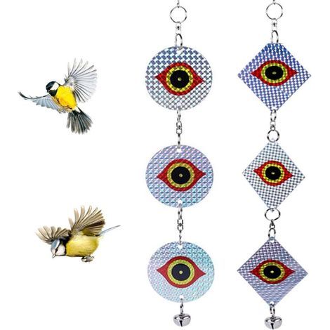 Balkon-Taubenabwehr, reflektierendes Vogelabwehrmittel, Eulenaugenabwehrmittel mit Glöckchen, 2 Stück (1/4)