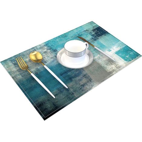 lot Dee 4 Napperons D'art Moderne Set De Table De Caf Turquoise Et Gris Sets De Table En Tissu Et Lin De Peinture D'art Abstrait Sets De Table Col (1/5)