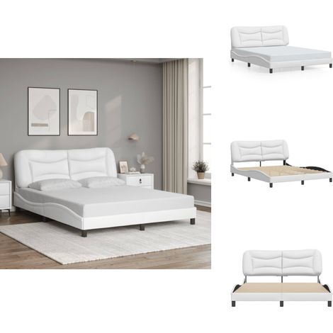 Cadre de lit sans matelas blanc 160x200 cm similicuir - Lit Plateforme - Lit Double - Cadre De Lit - Literie - Meuble De Chambre (1/5)