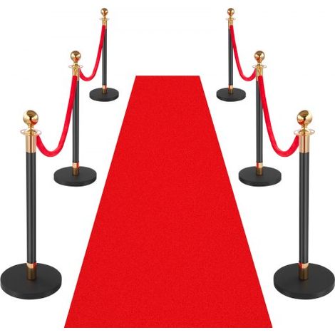 Absperrpfosten 6-teilig, Personenleitsystem Set mit Rotem Teppich (10 m) & 4 Roten Samtseilen (1,5 m), Absperrständer mit Nachfüllbarem Sockel für Konzerte Ausstellungen Hotels Kinos (Schwarz) (1/5)