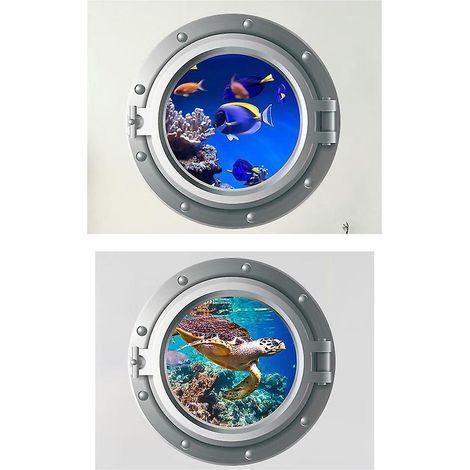 deux Ensembles 35x35cm Stickers Muraux 3d Hublot Monde Sous-marin Stickers Muraux Fentre Tortue Dauphin Stickers Muraux Chambre Bb Chambre Enfants (1/5)