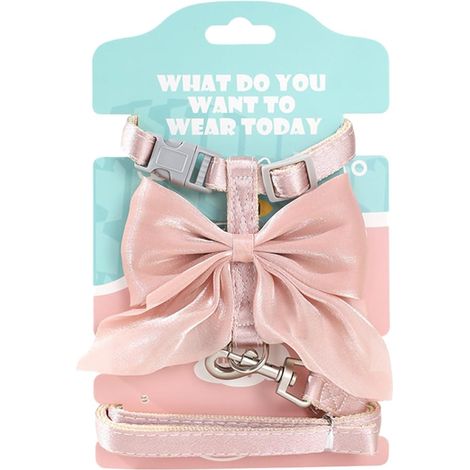 Cat Harness Leash, Adjustable Kitten Leash Bow Tie, Cat Arnet Kittens Small Dogs (Pink, M) (1/5)