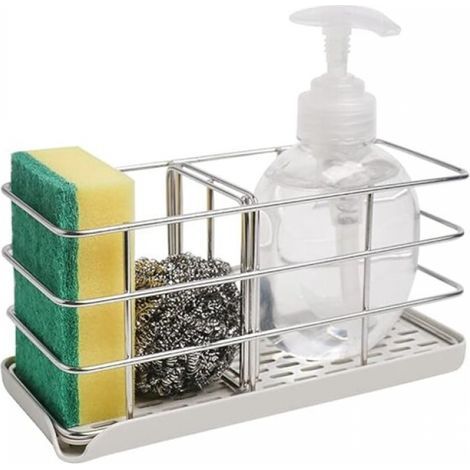 Porta spugna per lavello da cucina, supporto organizer in acciaio inox, vassoio per lavello, scolapiatti, porta sapone (1/5)