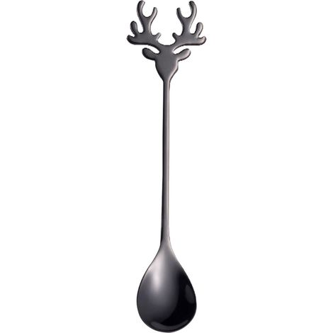 Cuillère À Café - Acier Inoxydable 304 - Forme De Bois De Renne - Finition Miroir - 14,1 Cm - Pour Café Thé Dessert - 1 Pièce (1/5)