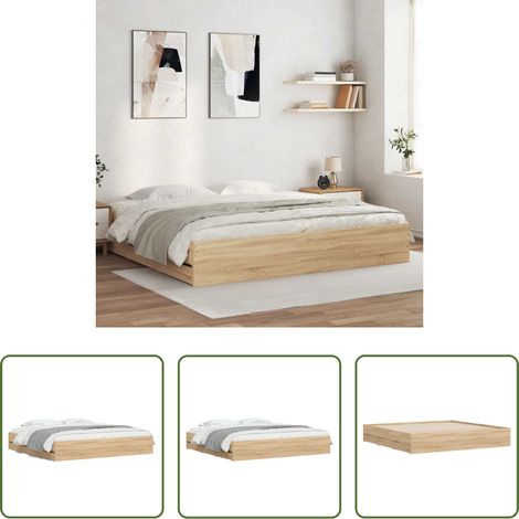 vidaXL Bois d'ingénierie - Cadre de lit avec tiroirs sans matelas chêne sonoma 160x200 cm (1/5)