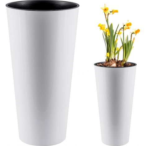 Pot de fleurs blanc brillant DTUS250S-S449 avec insert balconnet, pot de fleurs TUBUS Slim Shine (1/5)