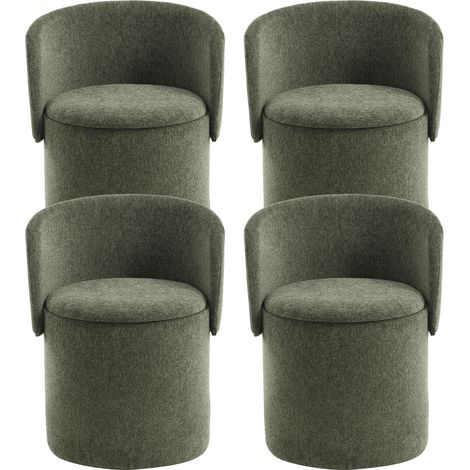 Wahson Dining Chairs Chenille 4Pcs, Upholstered Kitchen Barrel Chair with Foldable Backrest and Hidden Storage for Dining Room, Green