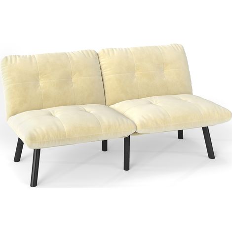Divano letto pieghevole color crema 2 posti in velluto con struttura in metallo (1/4)