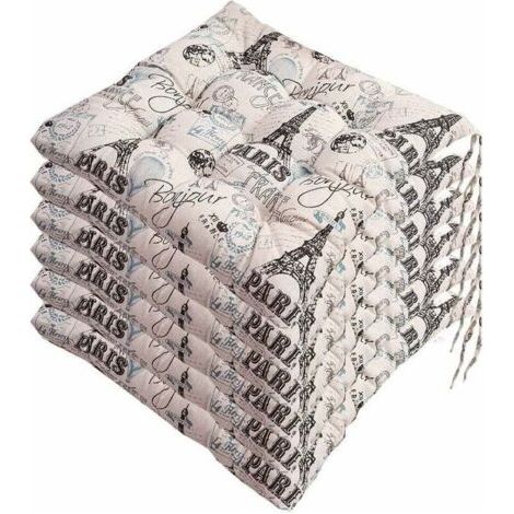 Lot de 6 galettes de chaise 40x40 cm – Polyester et coton naturel – Lavable en machine – Maintien sécurisé avec liens intégrés (1/3)