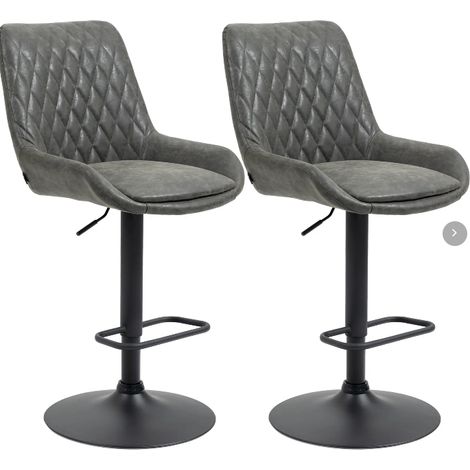 Lot de 2 tabourets de bar réglables en hauteur avec dossier, assise en simili cuir gris foncé pour cuisine et bar (1/5)