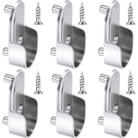 6 Supports d'Extrémité de Rail de Garde-Robe Ovales Support de Tringle de Garde-Robe en Argent Nickelé Supports de Rail de Bride de Garde-Robe de 15 mm et 6 Pièces Vis pour Penderie (1/5)