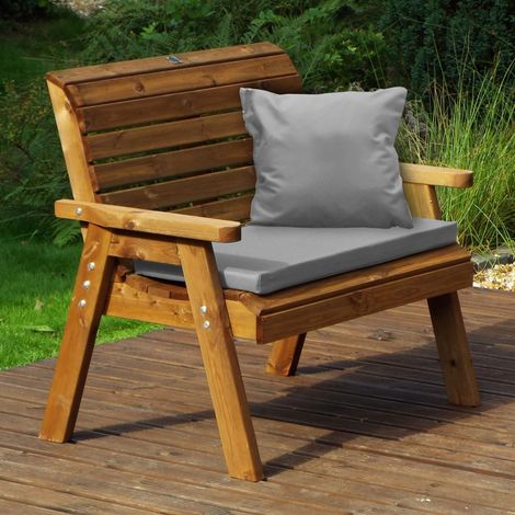 Traditional Two Seater Bench with Grey Cushions - Fully Assembled W118 x D74 x H98 (1/5)